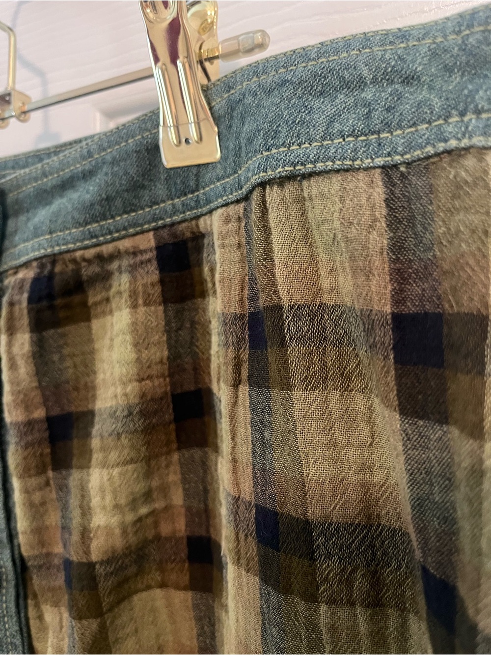 Free People Plaid Denim Trim Button Front Maxi Skirt XS - Picture 6 of 10